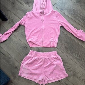 Pink Velour Hoodie and Shorts Set